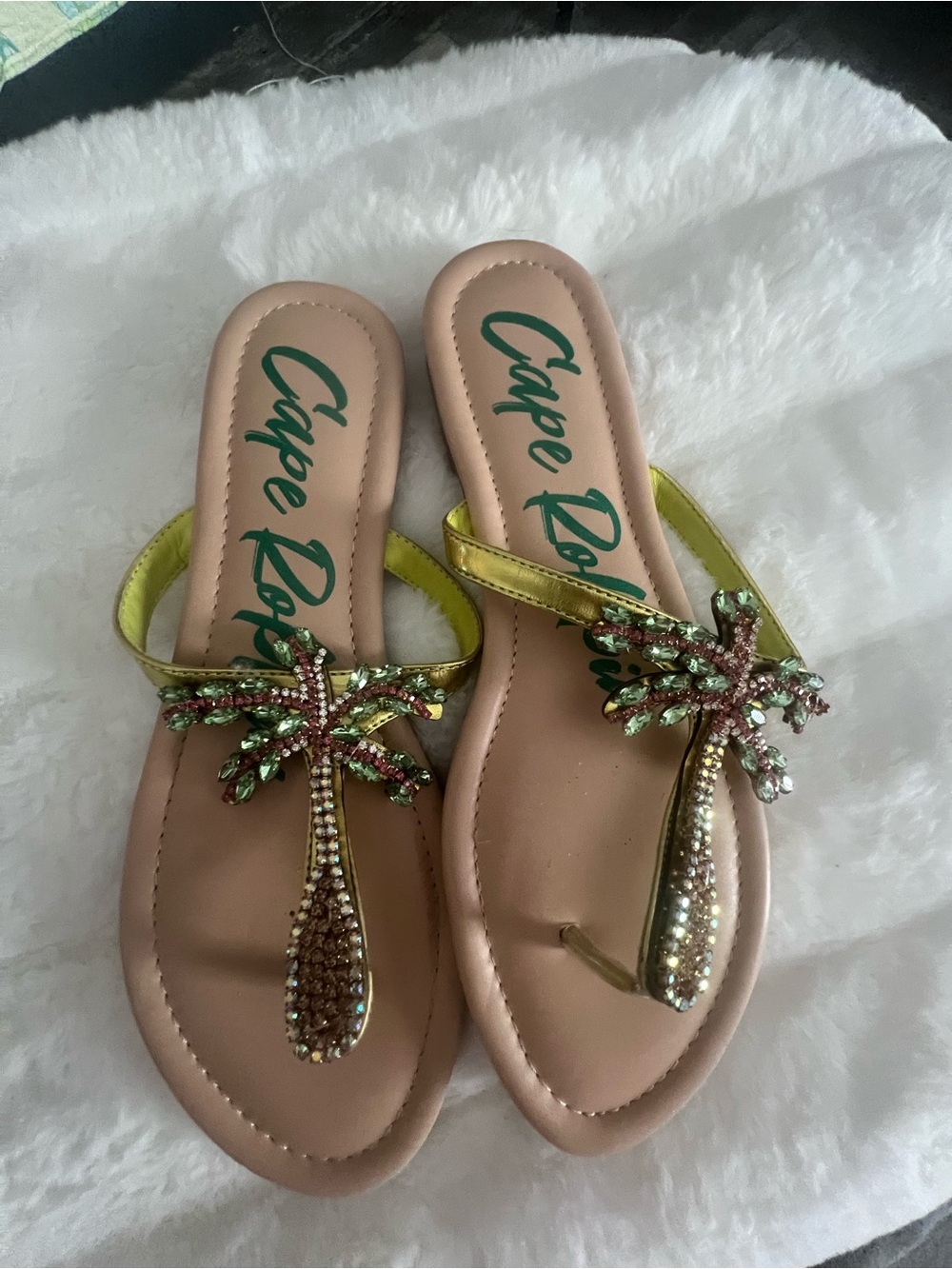 Cape Robbin Metallic Gold Palm-Embellished Women’s Sandals
